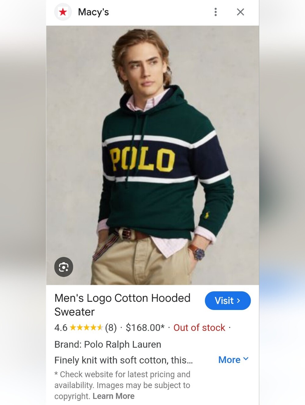 Polo Ralph Lauren 100% Cotton Green Hoodie with Navy, White & Yellow Logo